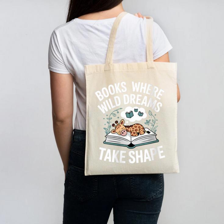 Women's Wild Dreams Reading Giraffe Book Reader Zoo Animals Kids Canvas Tote Bag