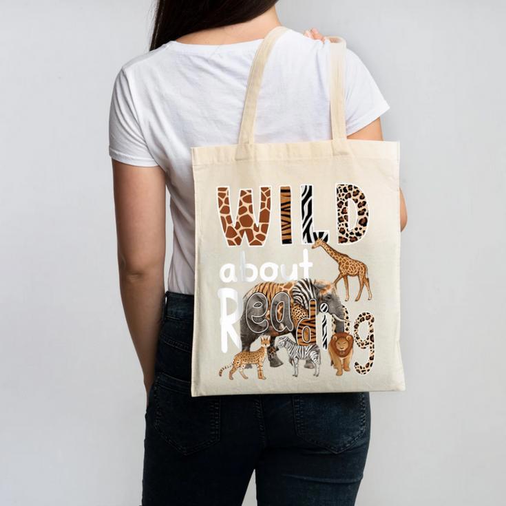 Zoo Animals Wild About Reading Books Reader Lover Librarian Canvas Tote Bag