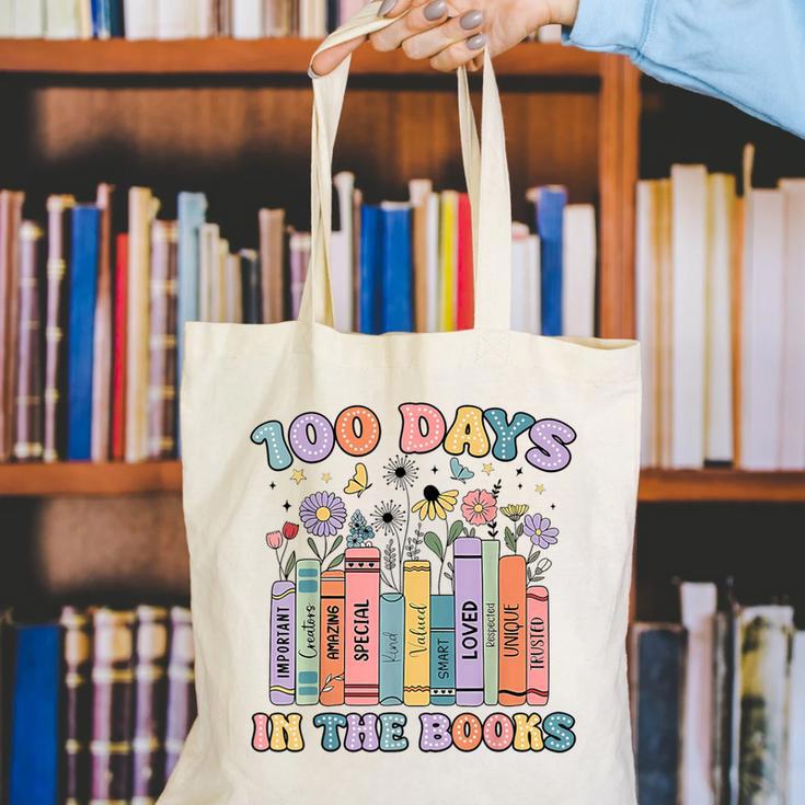 100 Days In The Books Reading Teacher 100th Day Of School Canvas Tote Bag