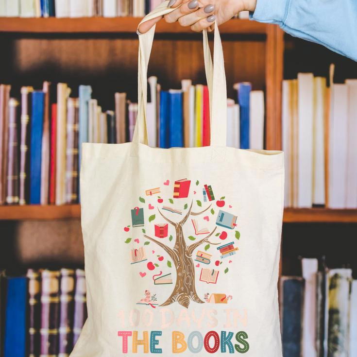100 Days In The Books Reading Teacher Cute Book Lover Canvas Tote Bag 100 Days In The Books Reading Teacher Cute Book Lover Canvas Tote Bag