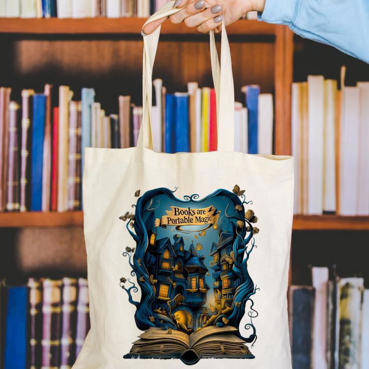 4 Books Are Portable Magic Bookish Reading Nerd Quote Canvas Tote Bag