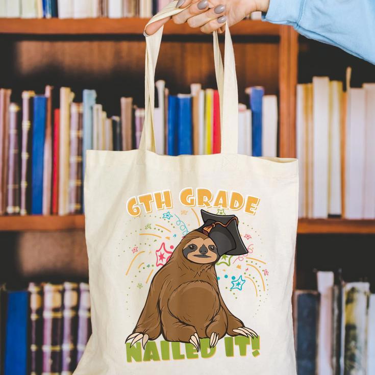 6th Grade Graduation Sloth Nailed It Class Of 2025 Canvas Tote Bag
