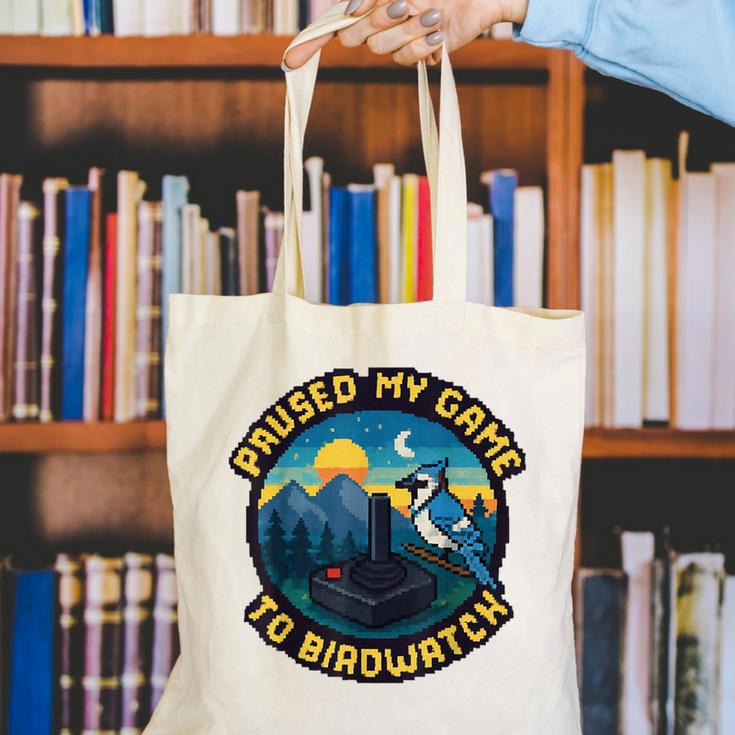 8-Bit Gamer Birder Blue Jay Arcade Nostalgia Nature Canvas Tote Bag
