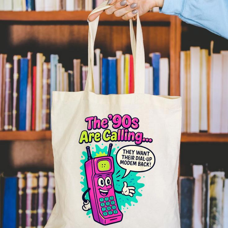 The 90s Are Calling Retro 90s Kid Nostalgia Gag Meme Canvas Tote Bag