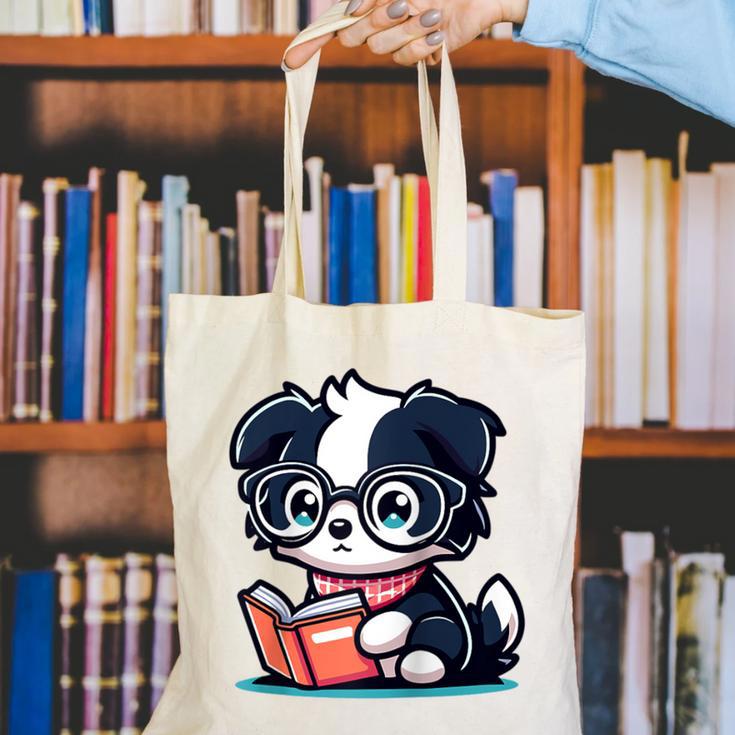 Adorable Book Lover Border Collie With Reading Glasses Cute Raglan Baseball Tee Canvas Tote Bag
