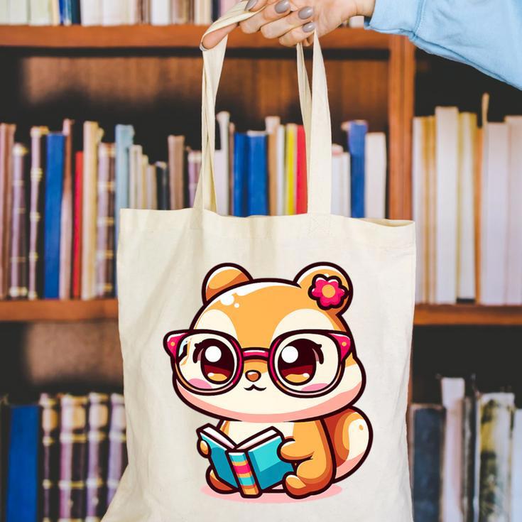 Adorable Book Lover Chipmunk With Reading Glasses Cute Premium Canvas Tote Bag Adorable Book Lover Chipmunk With Reading Glasses Cute Premium Canvas Tote Bag