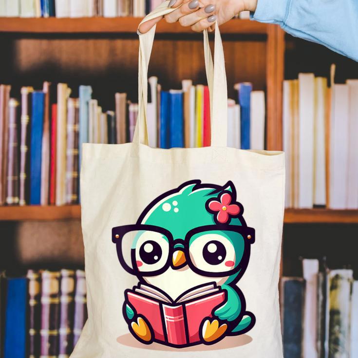 Adorable Book Lover Humming Bird With Reading Glasses Cute Canvas Tote Bag Adorable Book Lover Humming Bird With Reading Glasses Cute Canvas Tote Bag