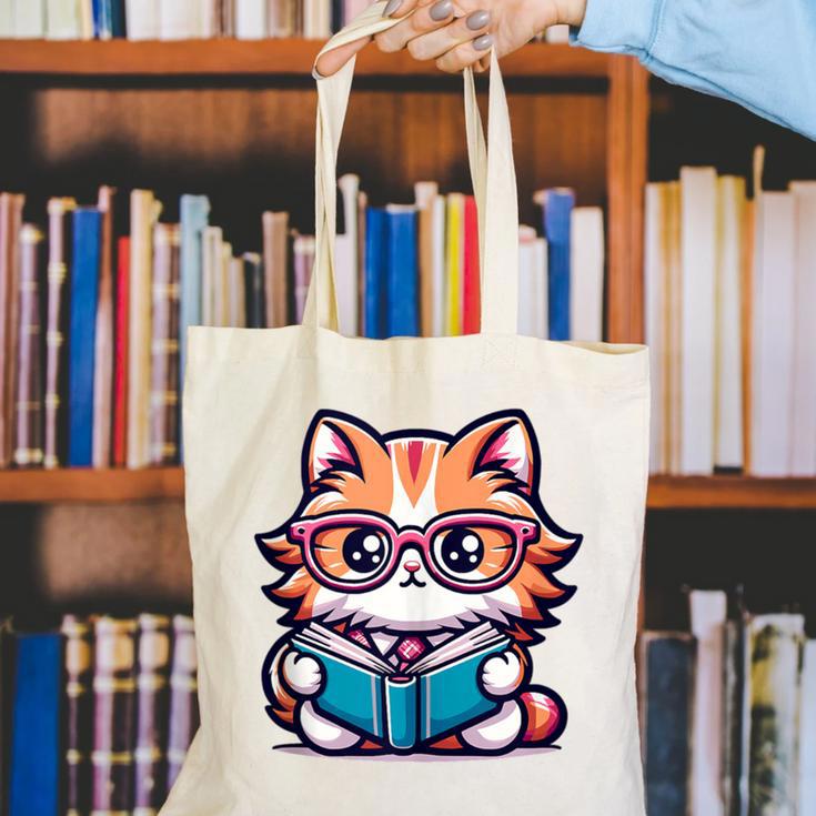 Adorable Book Lover Maine Coon Cat With Reading Glasses Cute Canvas Tote Bag