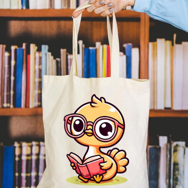 Adorable Book Lover Ostrich With Reading Glasses Cute Canvas Tote Bag