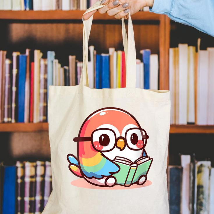 Adorable Book Lover Parrot With Reading Glasses Cute Canvas Tote Bag Adorable Book Lover Parrot With Reading Glasses Cute Canvas Tote Bag