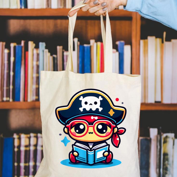 Adorable Book Lover Pirate With Reading Glasses Cute Canvas Tote Bag Adorable Book Lover Pirate With Reading Glasses Cute Canvas Tote Bag