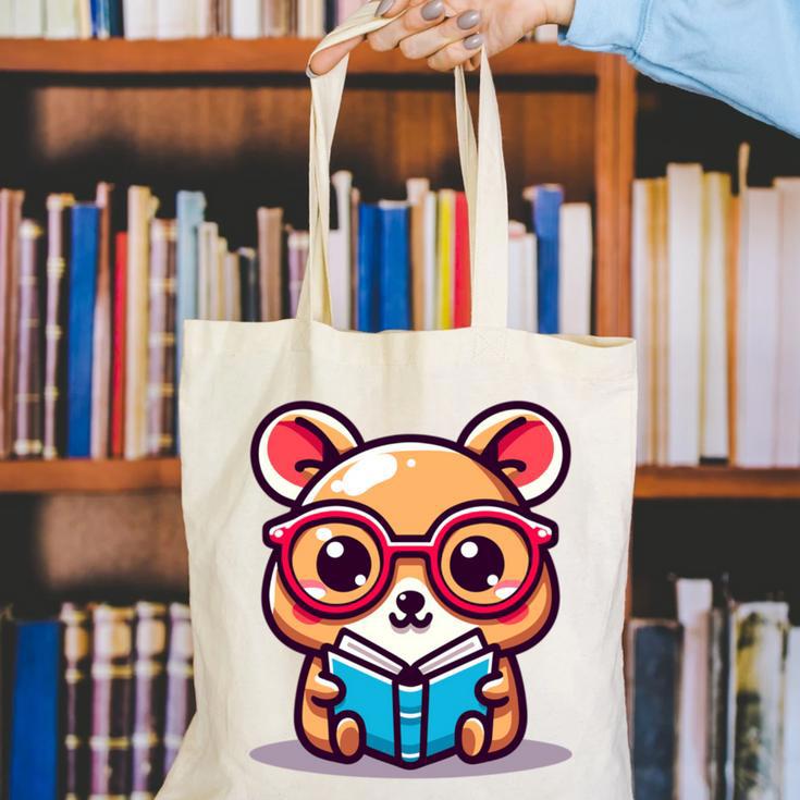 Adorable Book Lover Quokka With Reading Glasses Cute Canvas Tote Bag