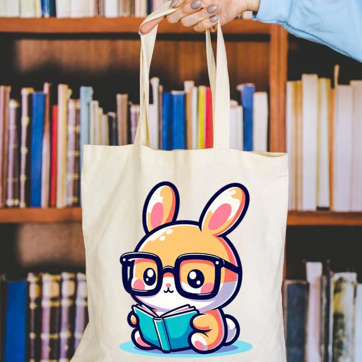 Adorable Book Lover Rabbit With Reading Glasses Cute Premium Canvas Tote Bag