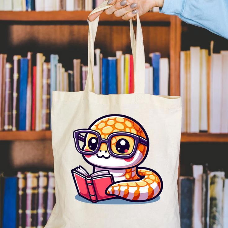 Adorable Book Lover Rattlesnake With Reading Glasses Cute Canvas Tote Bag