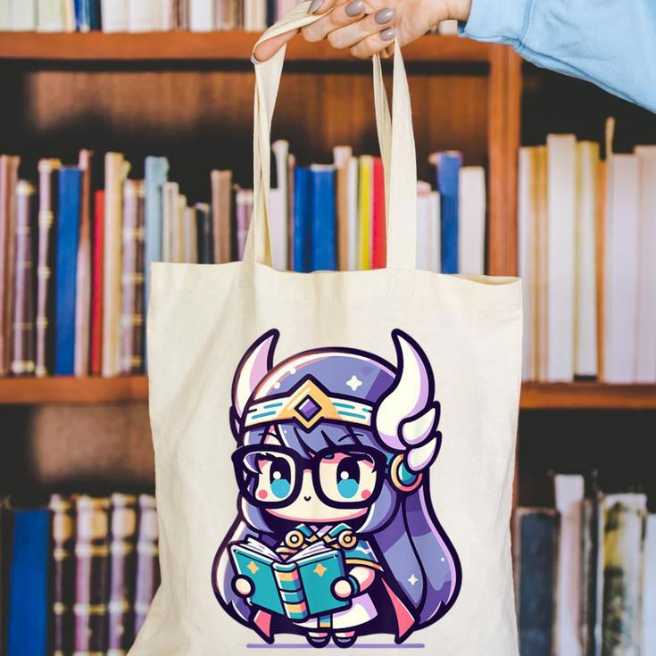 Adorable Book Lover Valkyrie With Reading Glasses Cute Canvas Tote Bag