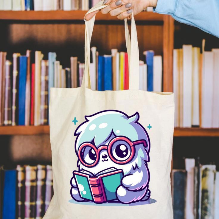 Adorable Book Lover Yeti With Reading Glasses Cute Canvas Tote Bag