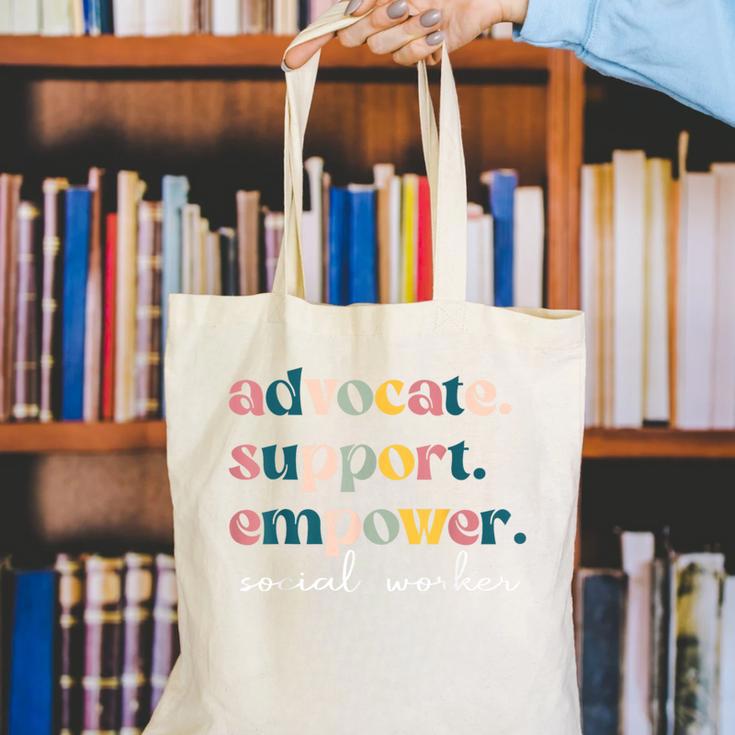 Advocate Support Empower Cute Social Worker Graduation MSW Canvas Tote Bag