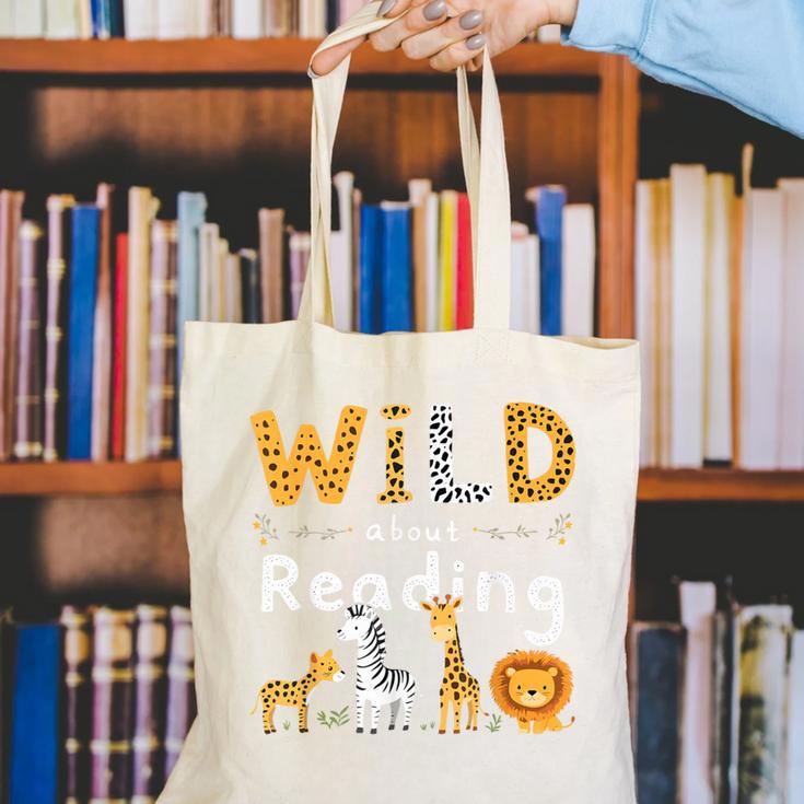 Animal Print Read A Book Character Kids Wild About Reading Canvas Tote Bag