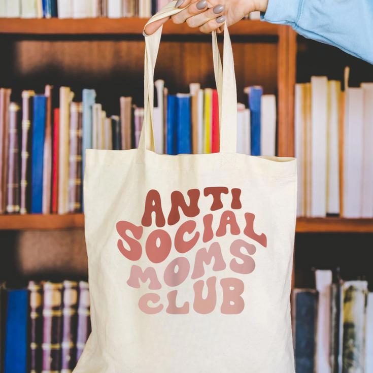 Anti Social Moms Club On Back Retro Introvert Unsociable Canvas Tote Bag