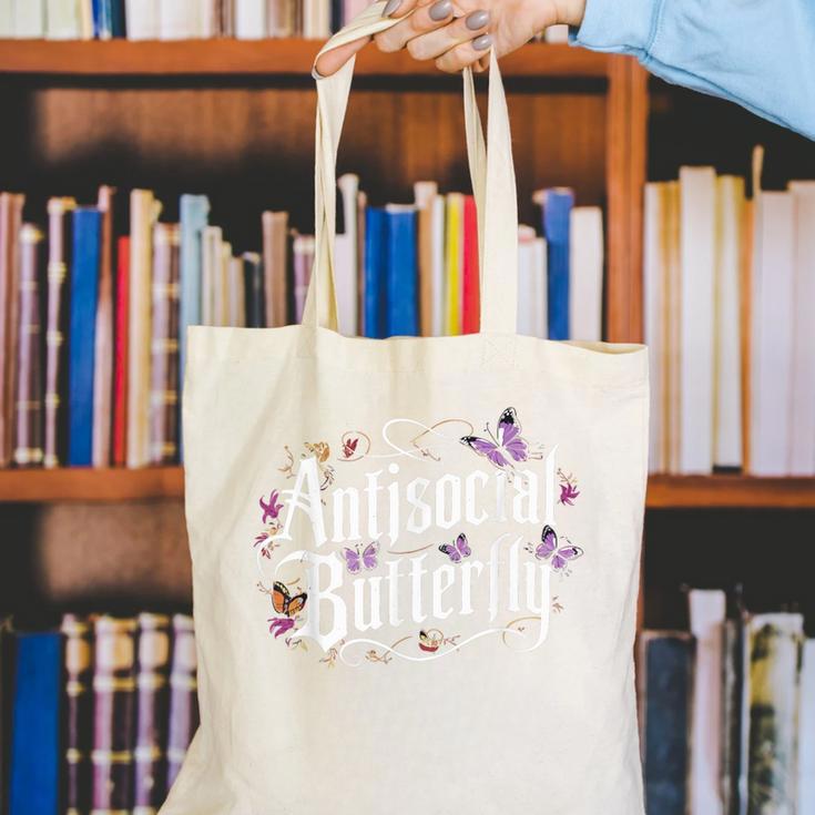 ANTISOCIAL BUTTERFLY Introvert Canvas Tote Bag ANTISOCIAL BUTTERFLY Introvert Canvas Tote Bag