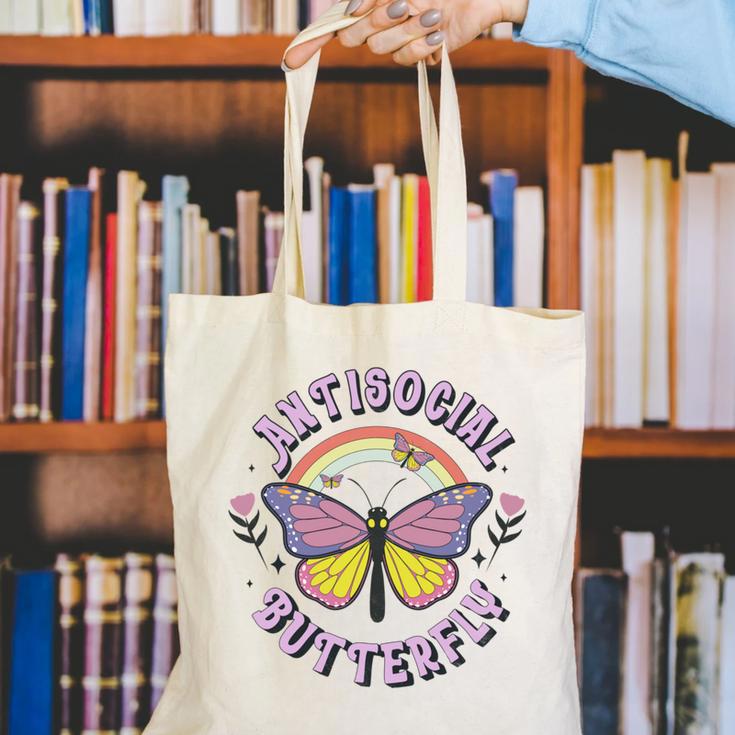 Antisocial Butterfly Tees For Introvert Men Women Girls Canvas Tote Bag