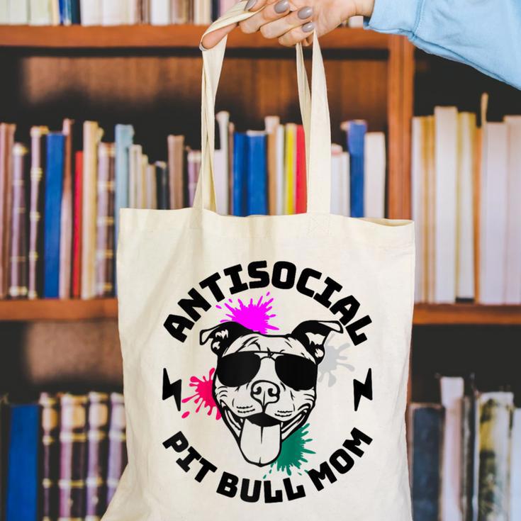 Antisocial Pit Bull Mom Pittie Introvert Dog Lover Pit Bull Raglan Baseball Tee Canvas Tote Bag
