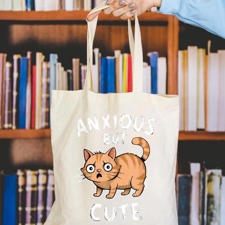 Anxious But Cute Anxiety Meme Cat Lover Introvert For Men Women Canvas Tote Bag