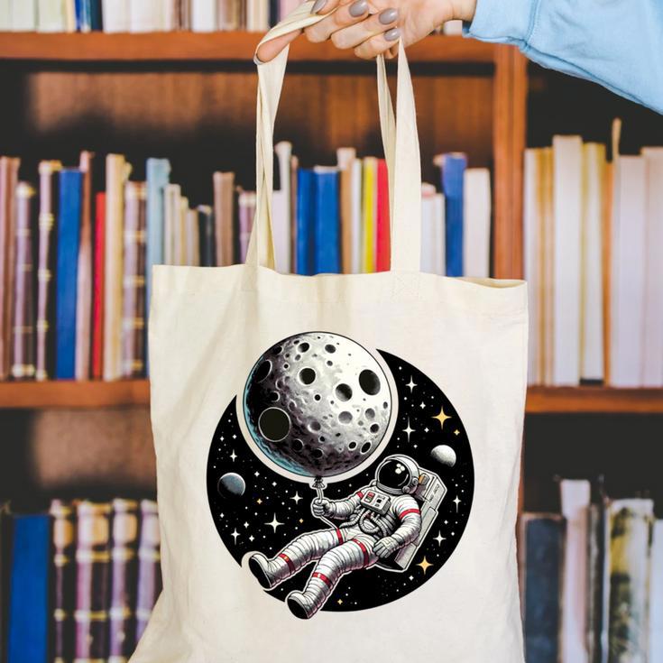 Astronaut Aesthetic Holding Moon Balloon Planets Introvert Canvas Tote Bag