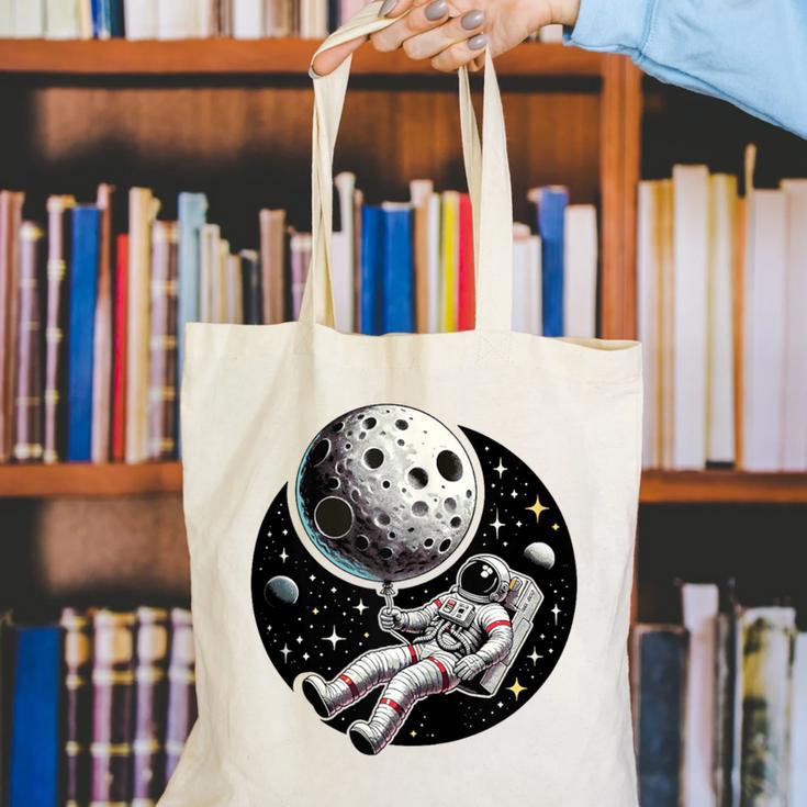 Astronaut Aesthetic Holding Moon Balloon Planets Introvert Canvas Tote Bag