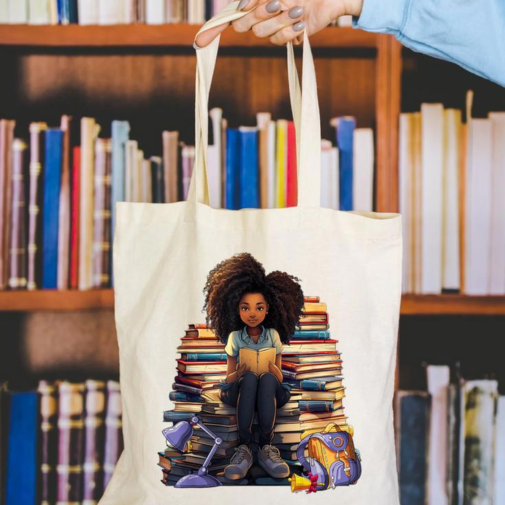 Back To School Afro Melanin Girl Reading Book Bookworm Canvas Tote Bag Back To School Afro Melanin Girl Reading Book Bookworm Canvas Tote Bag