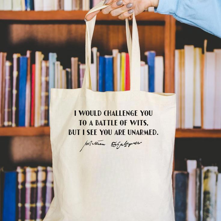 Battle Of Wits William Shakespeare Book Quote Canvas Tote Bag