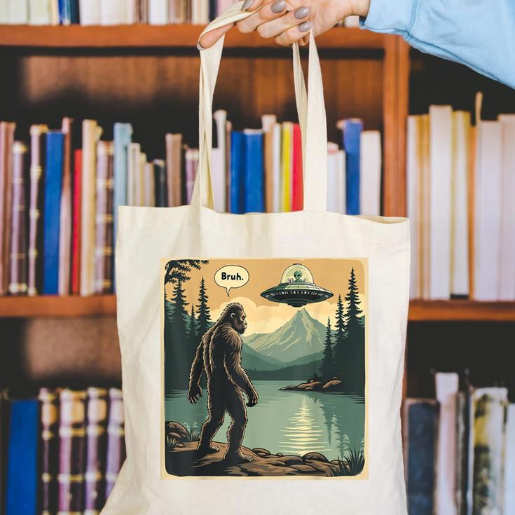 Bigfoot Sasquatch Alien Spaceship UFO Introvert Bruh Canvas Tote Bag Bigfoot Sasquatch Alien Spaceship UFO Introvert Bruh Canvas Tote Bag