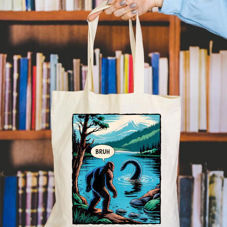 Bigfoot Sasquatch Loch Ness Monster Introvert Bruh Canvas Tote Bag