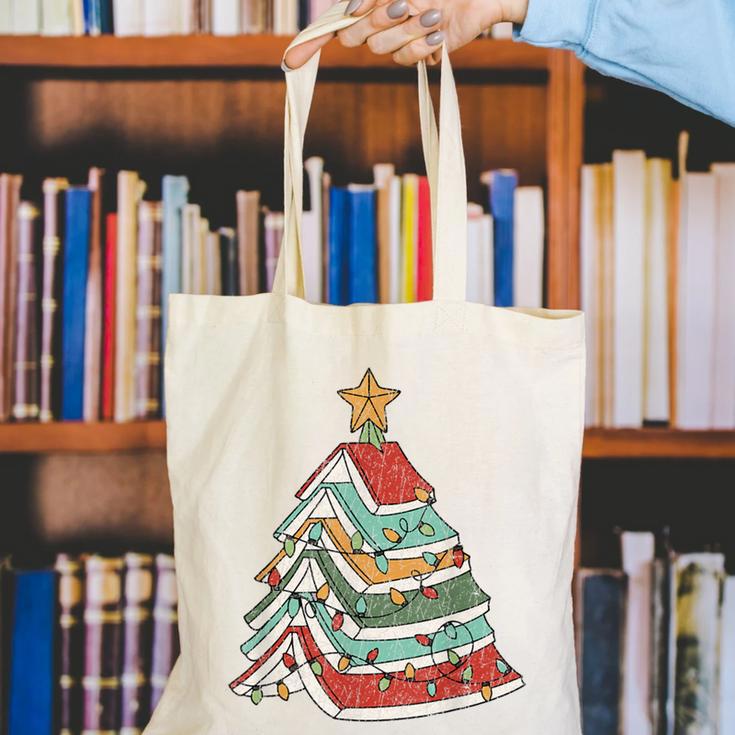 Book Christmas Tree For Librarians Book Lovers Canvas Tote Bag