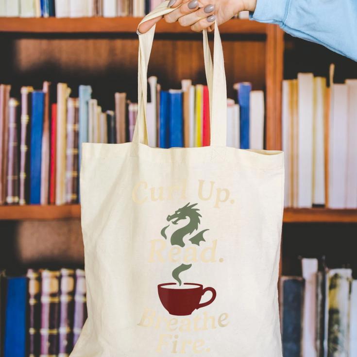 Book Dragon Fantasy Reader Cozy Reading Book Lover Dragon Canvas Tote Bag