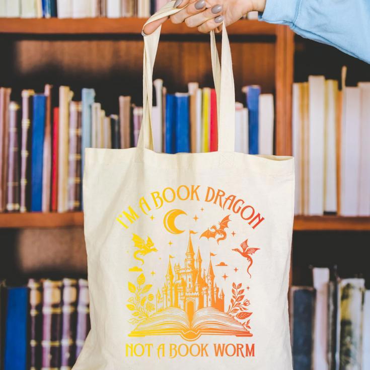 Book Dragon Not Book Worm Premium Canvas Tote Bag