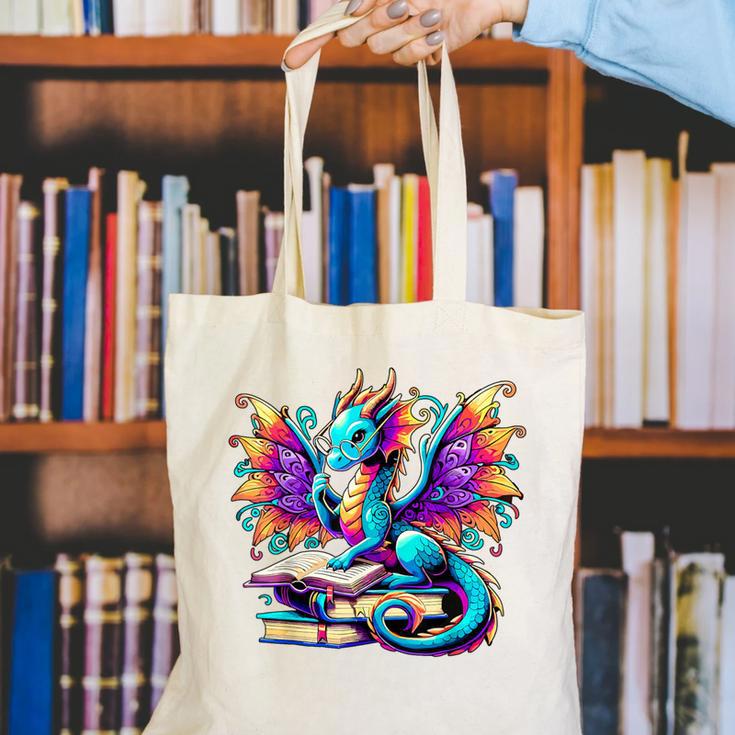 Book Dragon Reading Canvas Tote Bag