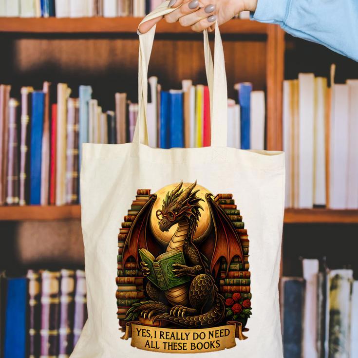 Book Dragon Yes I Really Do Need All These Books Men Women Canvas Tote Bag Book Dragon Yes I Really Do Need All These Books Men Women Canvas Tote Bag