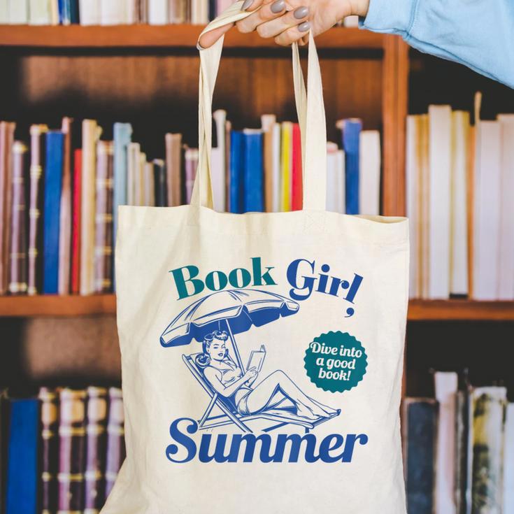 Book Girl Summer Bookish Beach Canvas Tote Bag Book Girl Summer Bookish Beach Canvas Tote Bag
