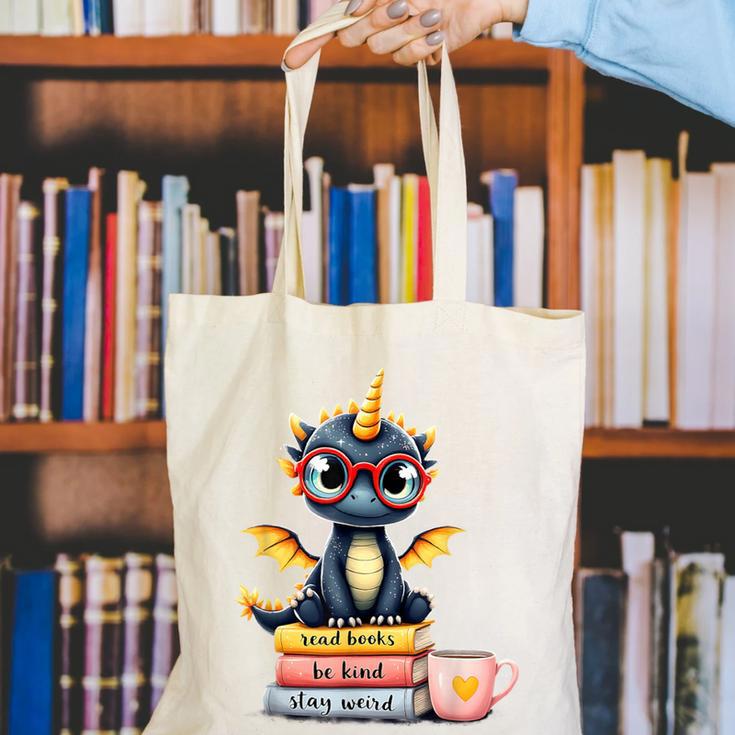 Book Lover Cute Baby Dragon Reading Canvas Tote Bag