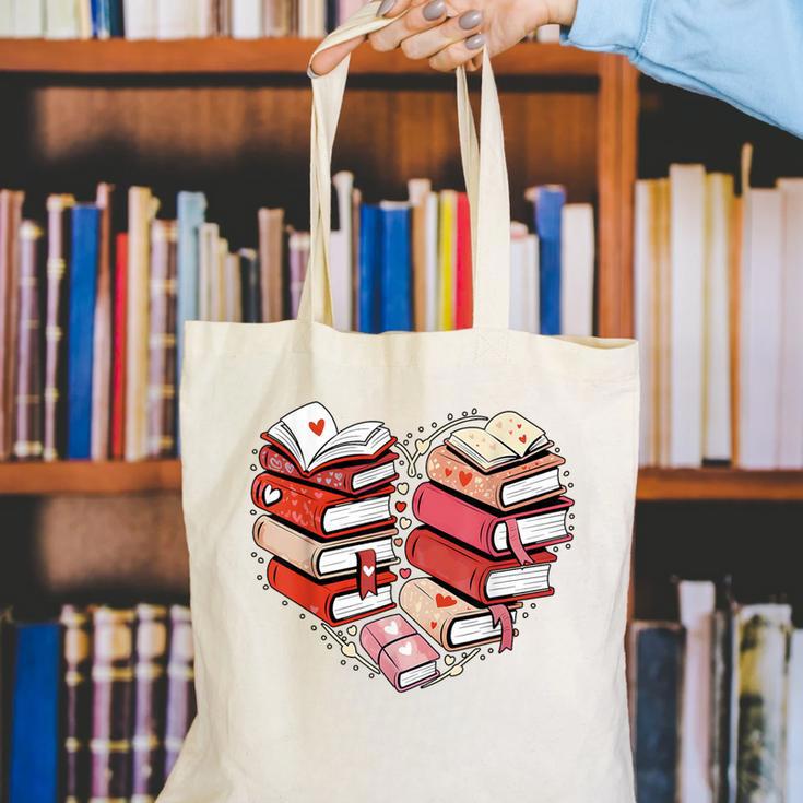 Book Lover Heart Shape Reading Librarian Valentine Men Women Canvas Tote Bag