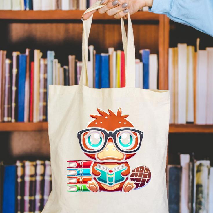 Book Lover Reading Platypus Canvas Tote Bag