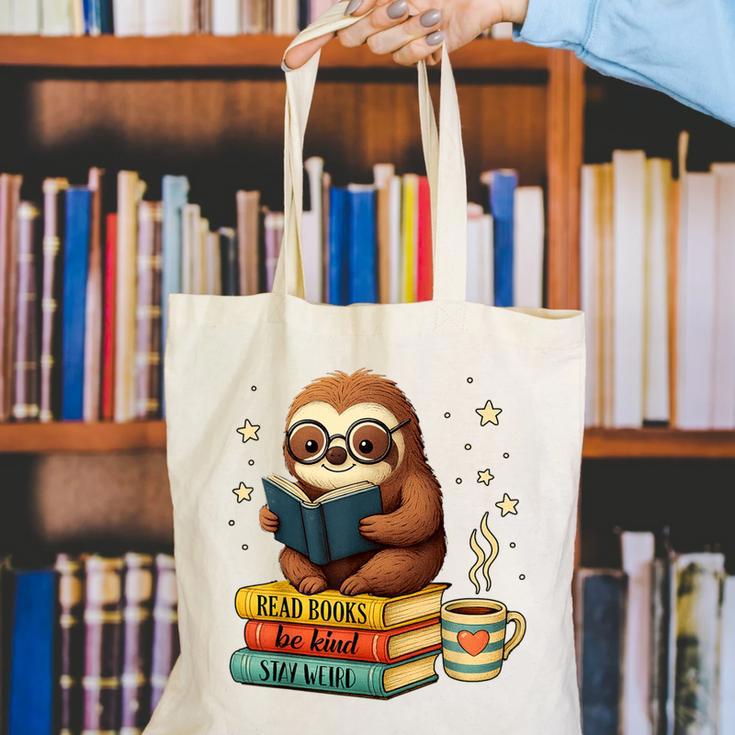 Book Lover Sloth Reading Bookish Library Read Books Be Kind Canvas Tote Bag