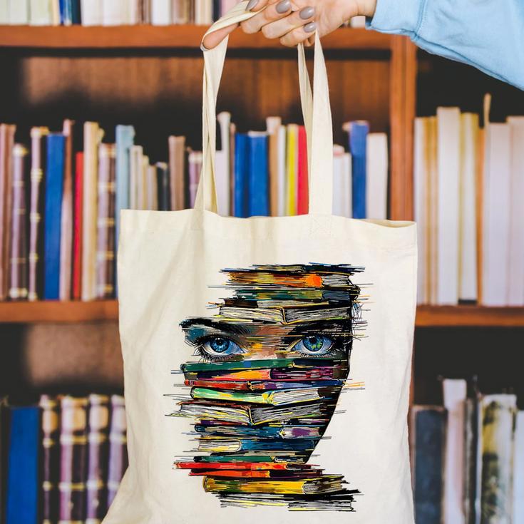Book Women Graphic Art Colorful Eyes Canvas Tote Bag Book Women Graphic Art Colorful Eyes Canvas Tote Bag