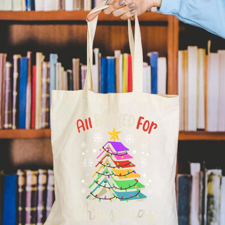 All Booked For Christmas Book Lovers Xmas Tree Women Canvas Tote Bag