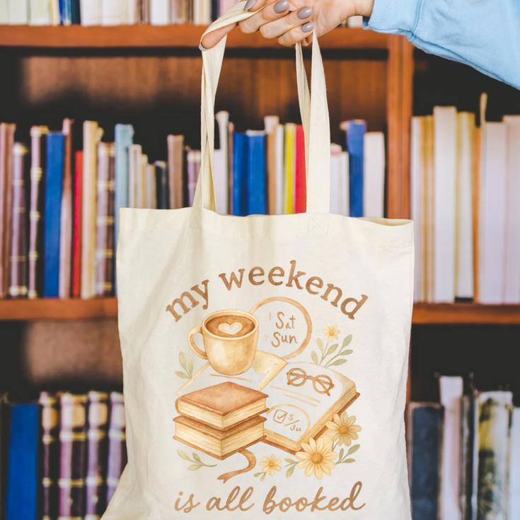 My Weekend Is All Booked Cozy Book Lover Reading Canvas Tote Bag
