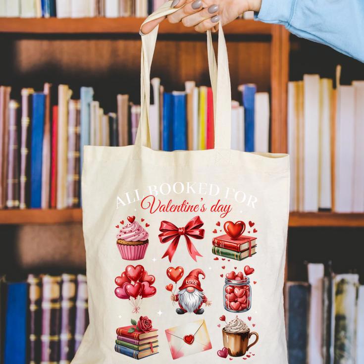 All Booked For Valentine Coquette Bow Girl Women Teacher Canvas Tote Bag