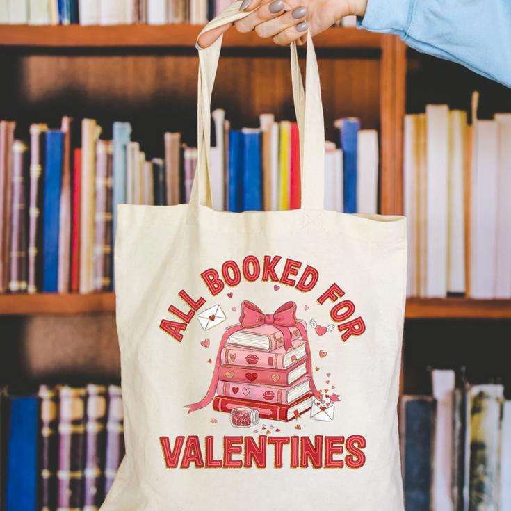 All Booked For Valentines Bow Heart Book Lover Valentine Day Canvas Tote Bag