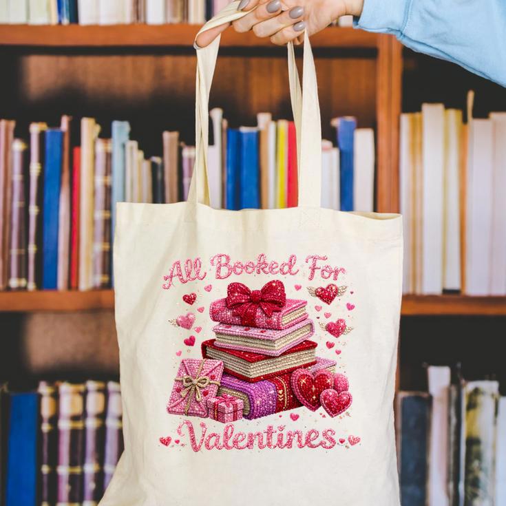 All Booked Valentine's Girly Teacher Coquette Love Canvas Tote Bag