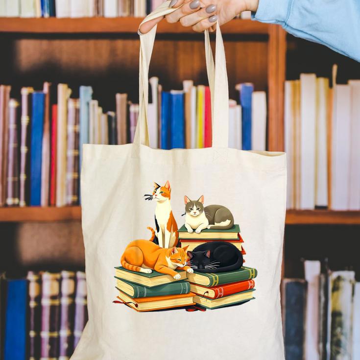 Bookish Cat Lover Cute Reading Squad Books & Kittens Love Canvas Tote Bag
